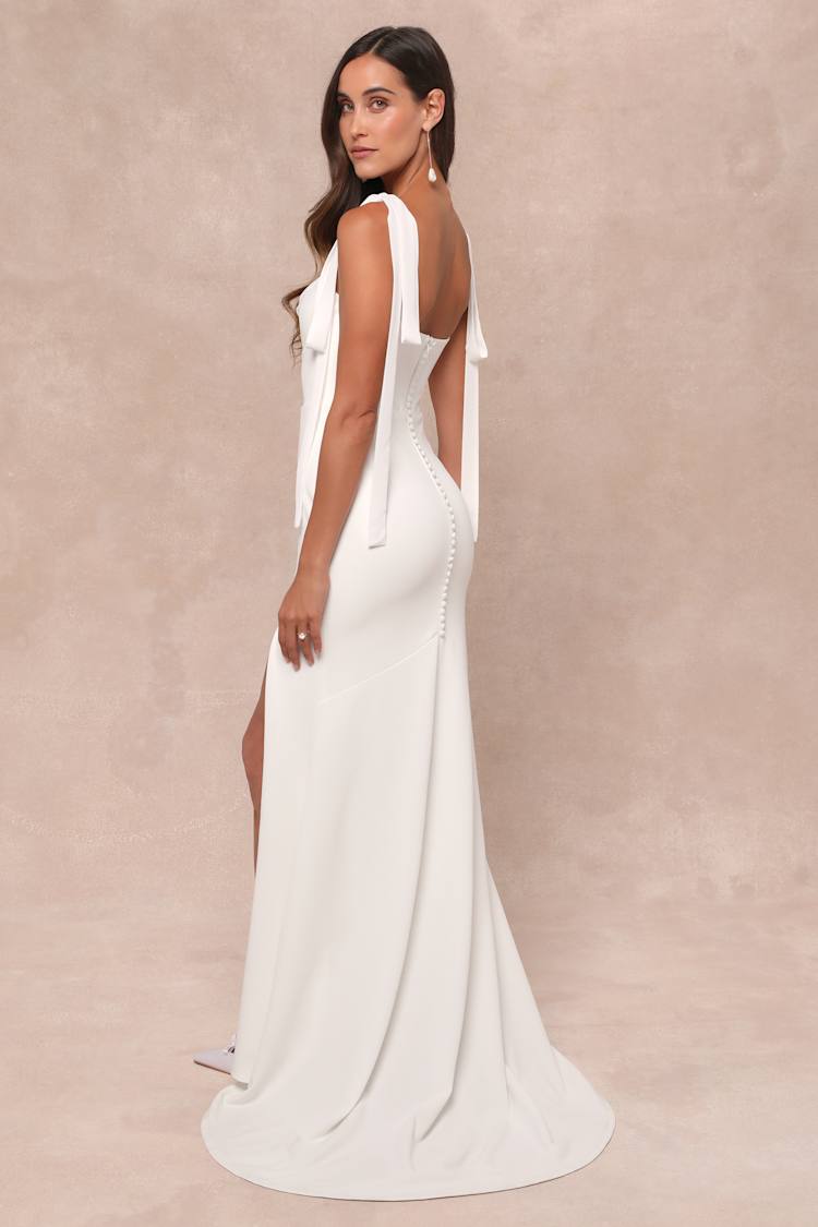 Splendid Love White Bustier Tie-Strap Mermaid Maxi Dress