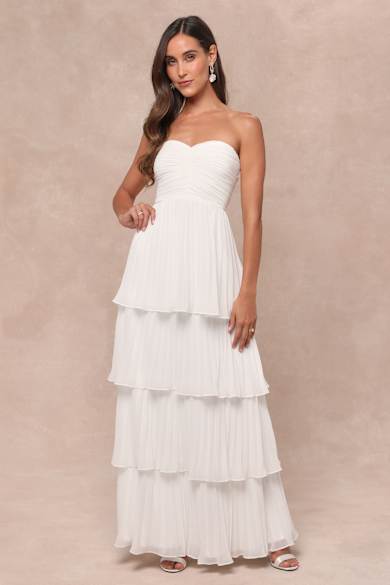 chinese dress ladies Strapless White Clip Dot Maxi Dress for Summer