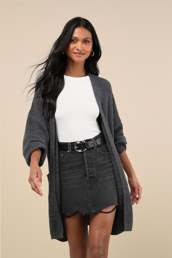 Autumn Days Charcoal Grey Knit Cardigan Sweater 1