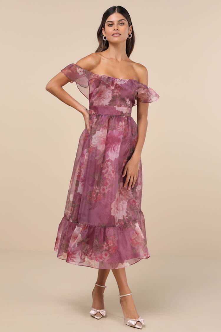 printed high waist midi dress SCALLOPED MIXED PRINT MIDI DRESS