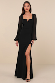 Composed Elegance Black Balloon Sleeve Mermaid Maxi Dress 4