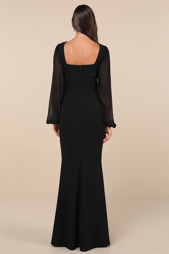 Lulus Graceful Posture Black Ruffled Off-the-shoulder Maxi Dress In Black
