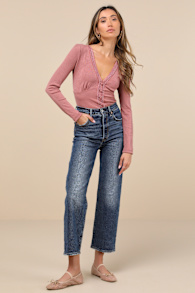 Ribcage Dark Wash Straight Ankle Denim Jeans