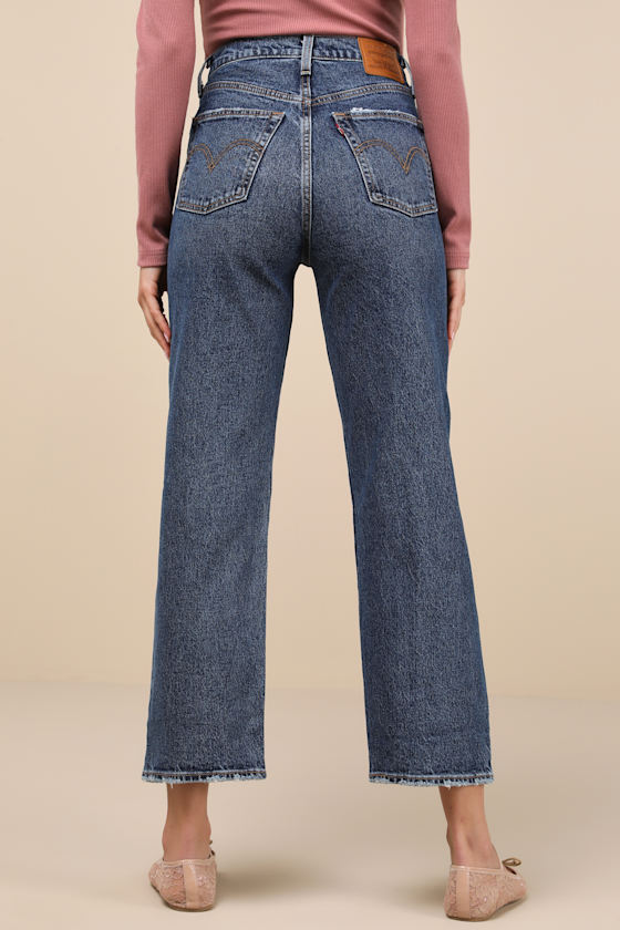 LEVI'S RIBCAGE DARK WASH STRAIGHT ANKLE DENIM JEANS