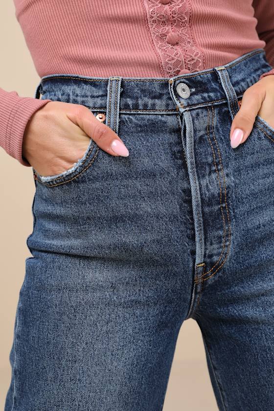 LEVI'S RIBCAGE DARK WASH STRAIGHT ANKLE DENIM JEANS