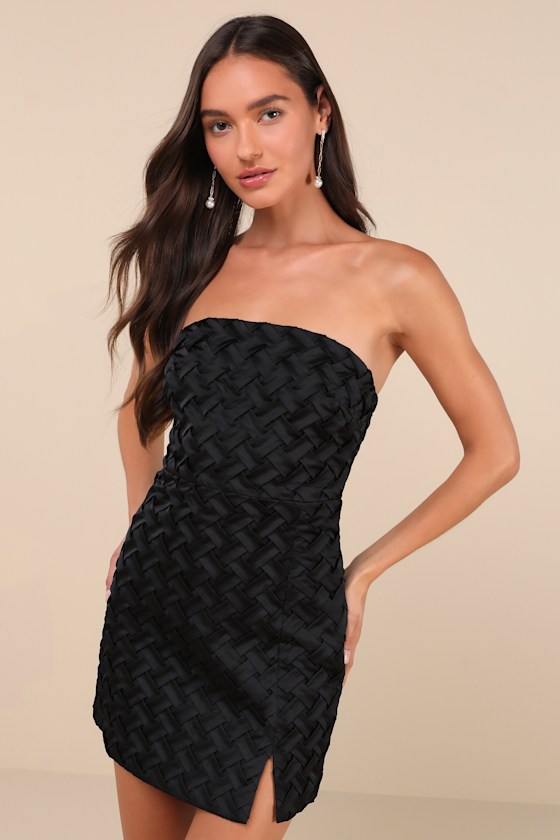 Modern Event Black Woven Texture Strapless Bodycon Mini Dress 5
