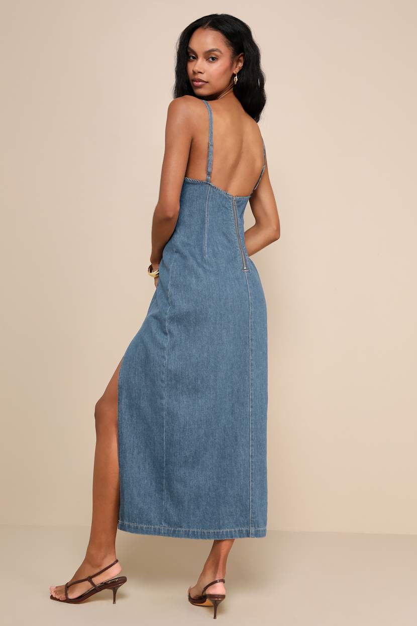 Medium Wash Denim Dress - Sleeveless Midi Dress - Low Back Dress - Lulus