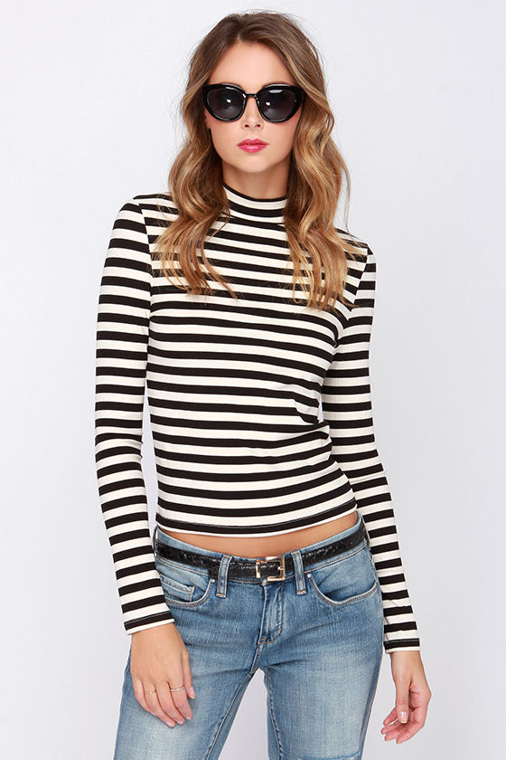 Cute Black and Cream Top - Striped Top - Mock Neck Top - $25.00 - Lulus