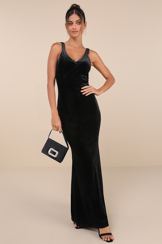 Perfectly Classy Black Velvet Strappy Maxi Dress 3