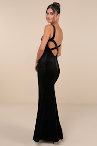 Perfectly Classy Black Velvet Strappy Maxi Dress 4
