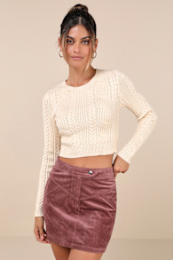 Perfected Cuteness Mauve Corduroy High-Rise Mini Skirt 1