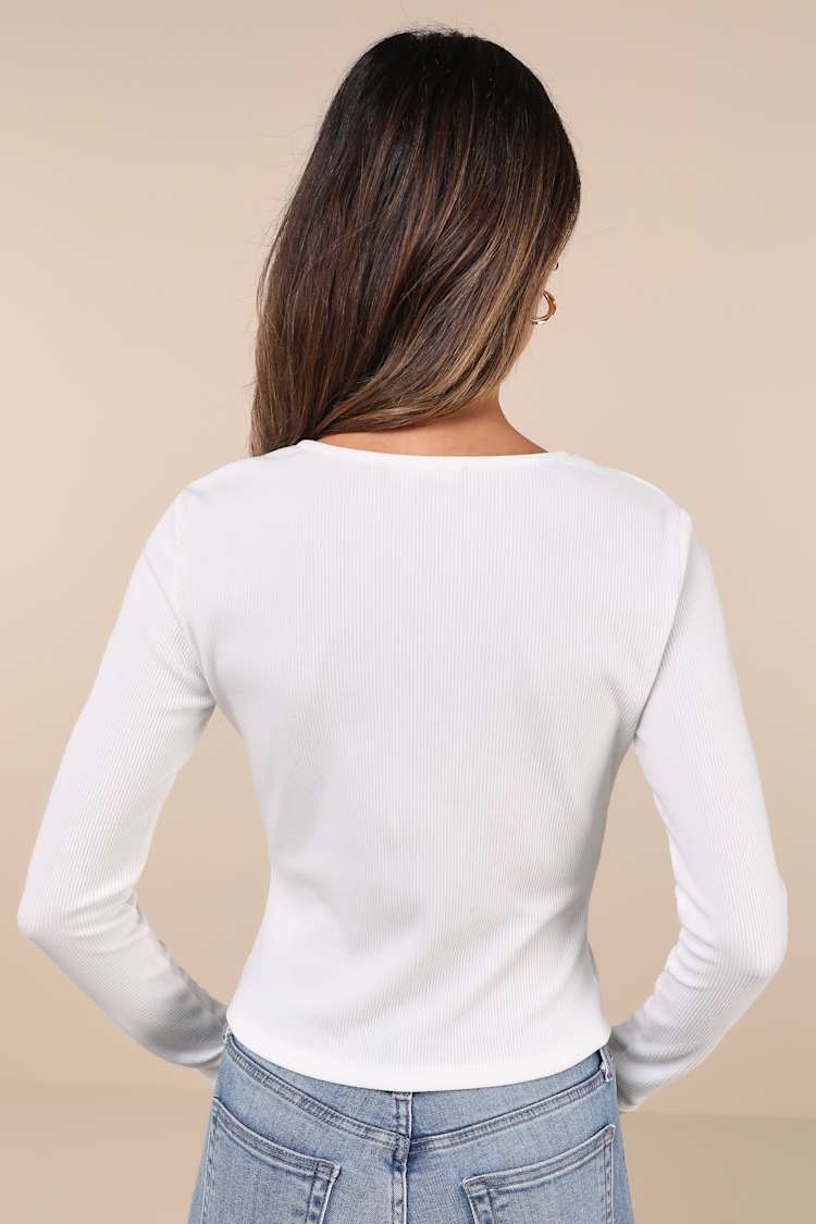 Perfectly Cherished White Knit Lace Long Sleeve Button-Front Top