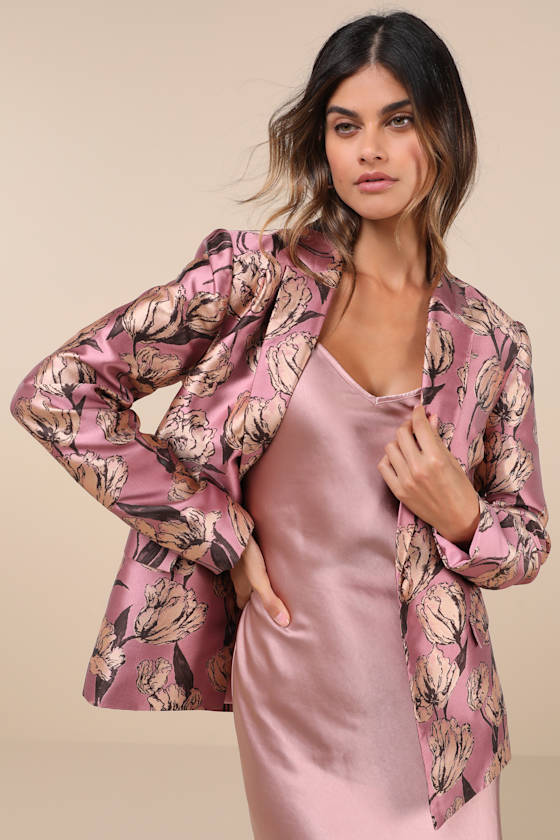 Cherished Chicness Pink Floral Jacquard Blazer 4