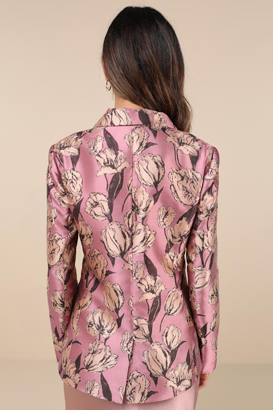 Cherished Chicness Pink Floral Jacquard Blazer 5