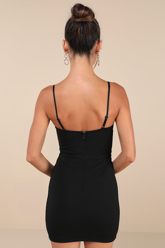 Lulus Vip Moment Black Beaded Sequin Bodycon Mini Dress In Black