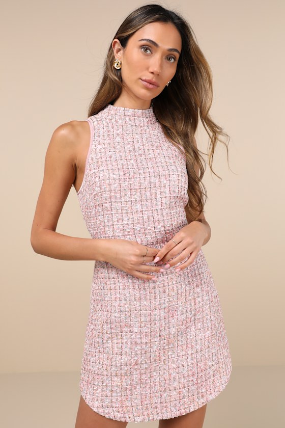 Glittery Poise Pink Multi Tweed Sleeveless Mini Dress 5