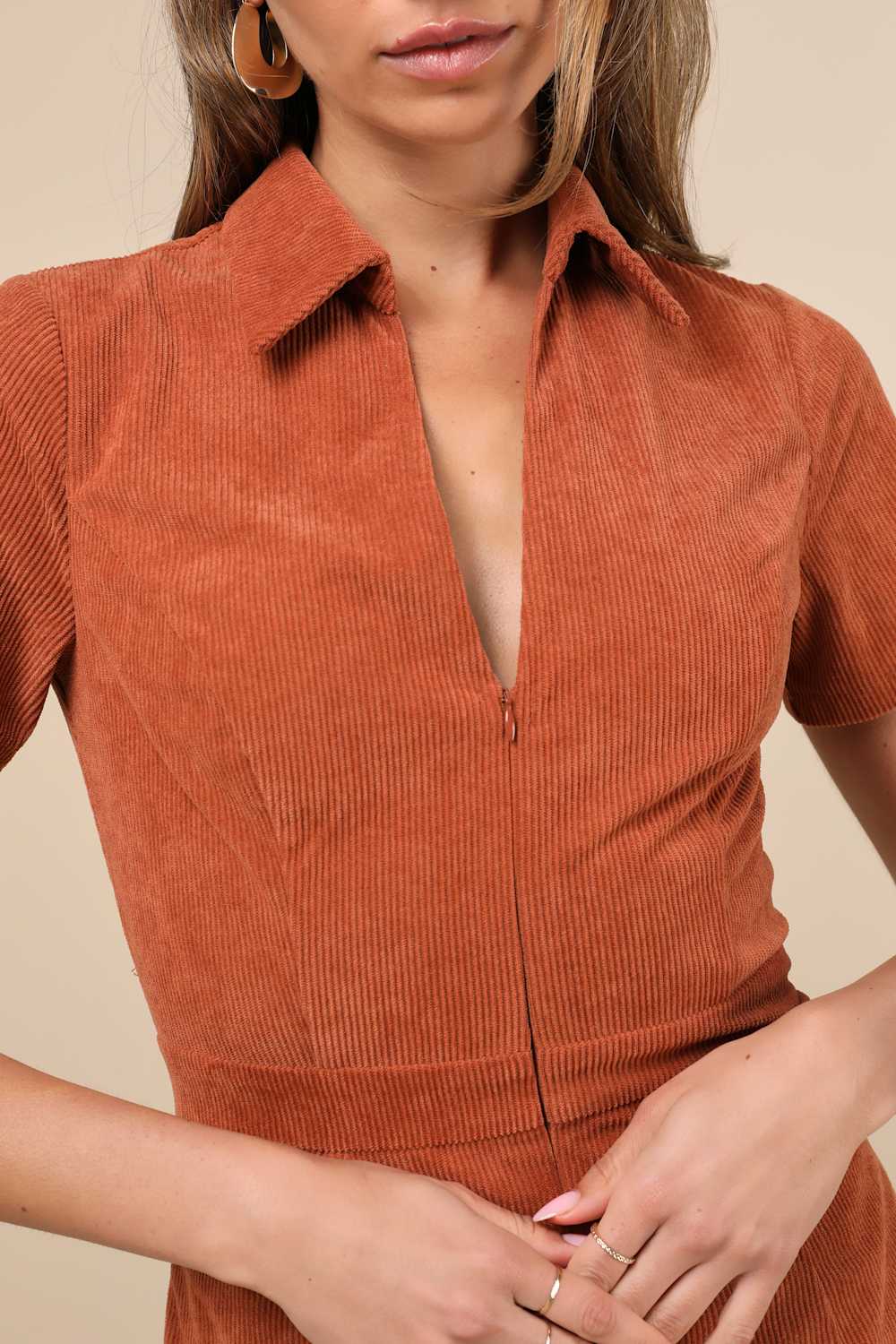 Go-Getter Girl Rust Orange Corduroy Mini Dress With Pockets