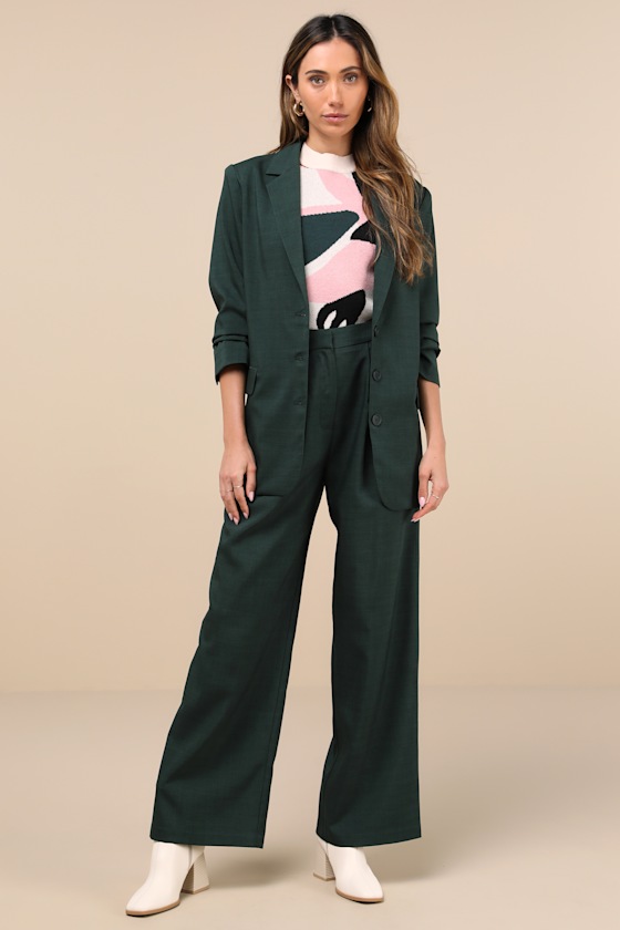 Lulus Bold Poise Dark Green Button-front Blazer In Dark Green