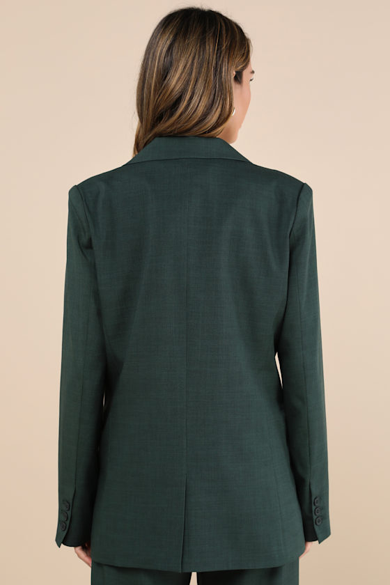 Lulus Bold Poise Dark Green Button-front Blazer In Dark Green
