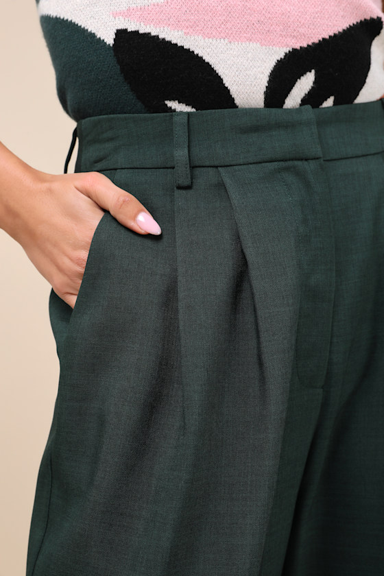 Bold Poise Dark Green High-Rise Straight-Leg Trouser Pants - thumbnail 4
