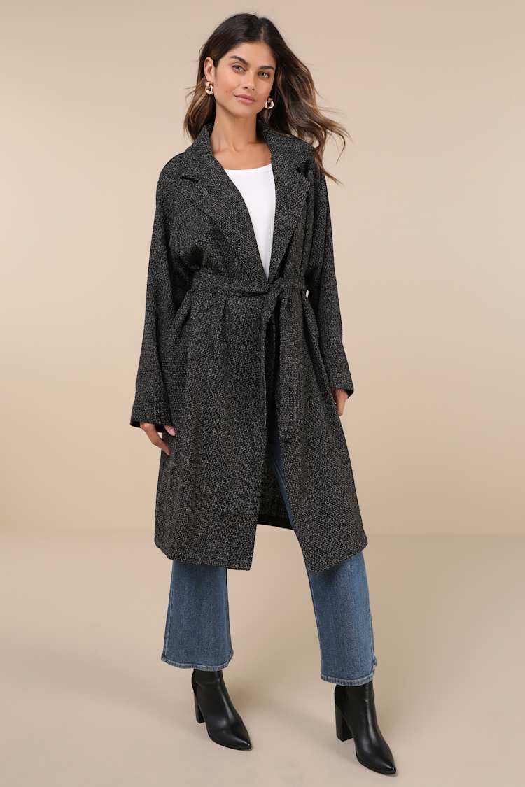 Prepped Perfection Black and White Tweed Trench Coat