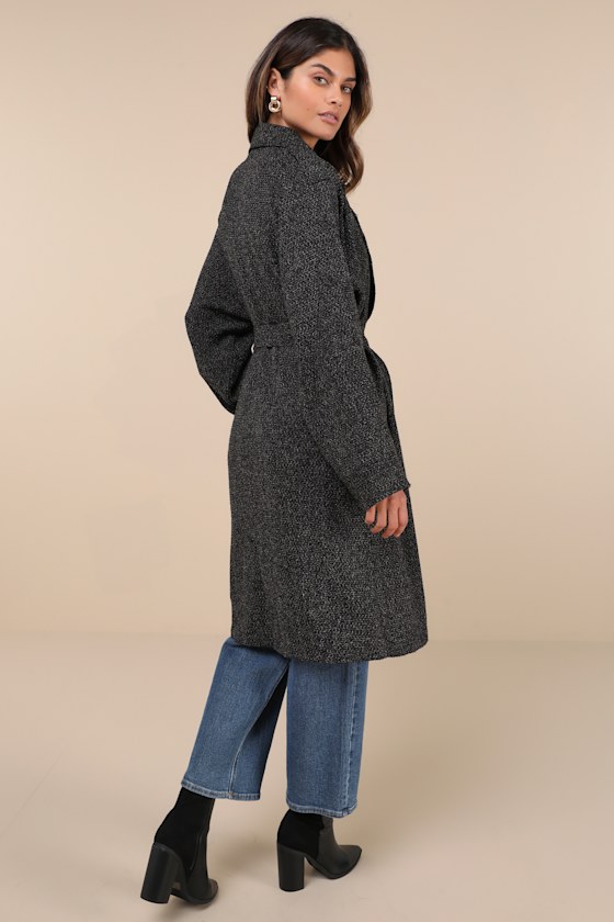 Lulus Prepped Perfection Black And White Tweed Trench Coat In Black And White