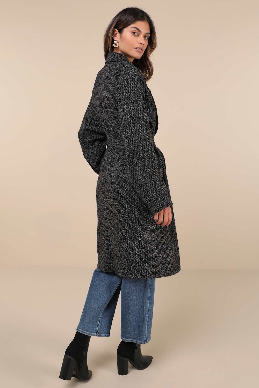 Prepped Perfection Black and White Tweed Trench Coat