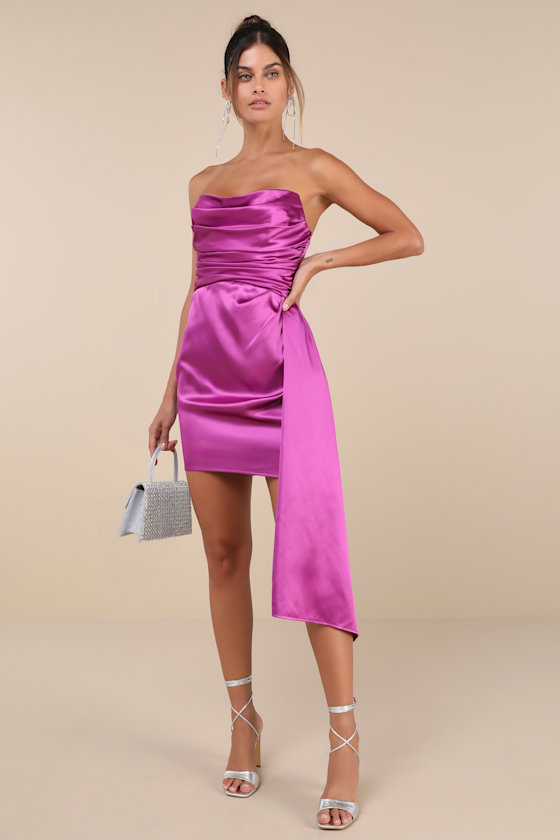 Lulus Ethereal Excellence Magenta Satin Pleated Strapless Mini Dress
