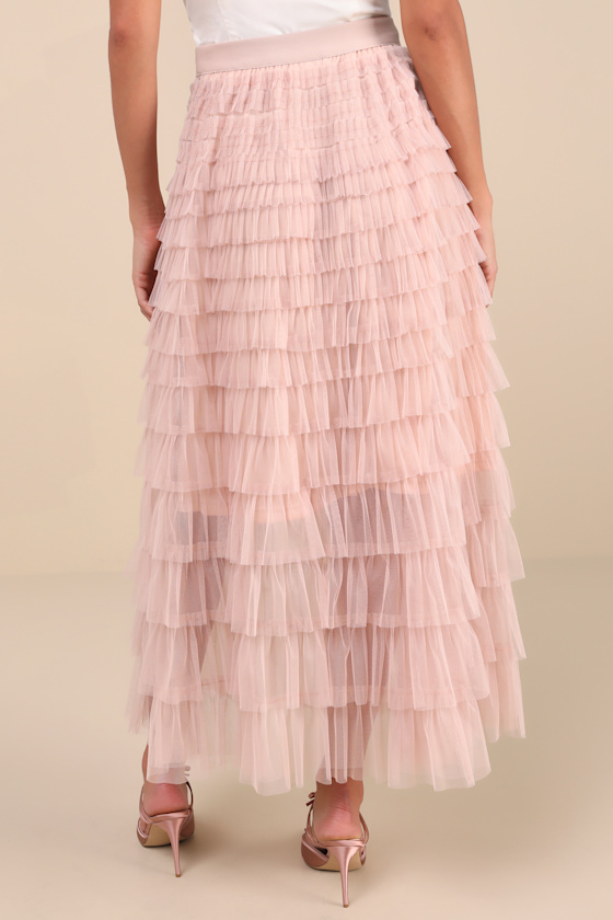LULUS INSTINCTUALLY FLIRTY DUSTY PINK TULLE TIERED MAXI SKIRT