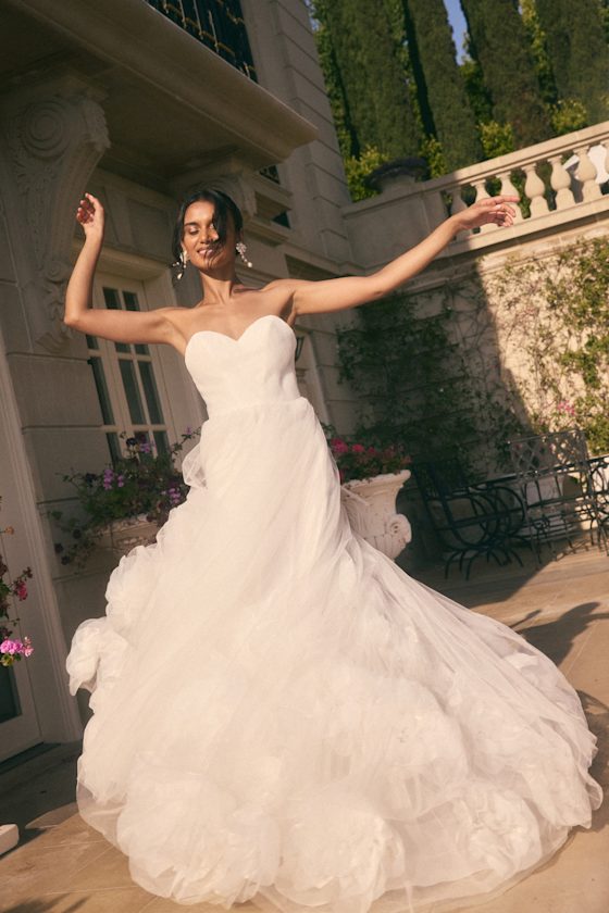 White Tulle Dress With Beaded Flower Details
