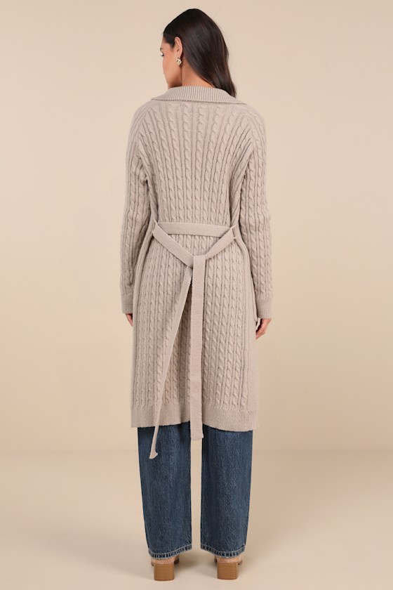 Cozy Effect Taupe Cable Knit Duster Cardigan 4