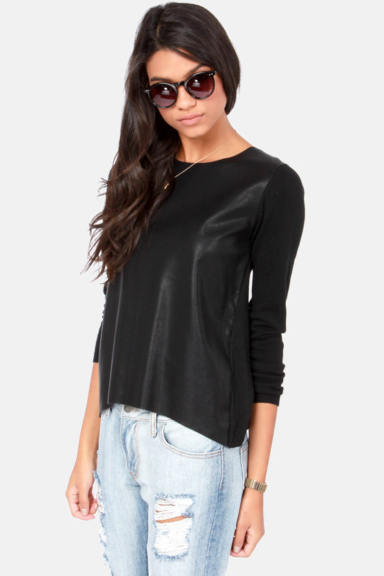 Cool Black Top - Black Sweater - Sweater Top - Vegan Leather Top - $55. ...
