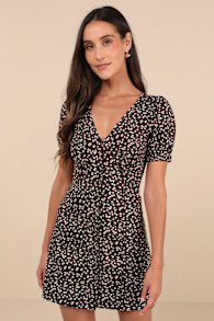 Adored Cutie Brown Floral Corduroy Button-Front Mini Dress 1