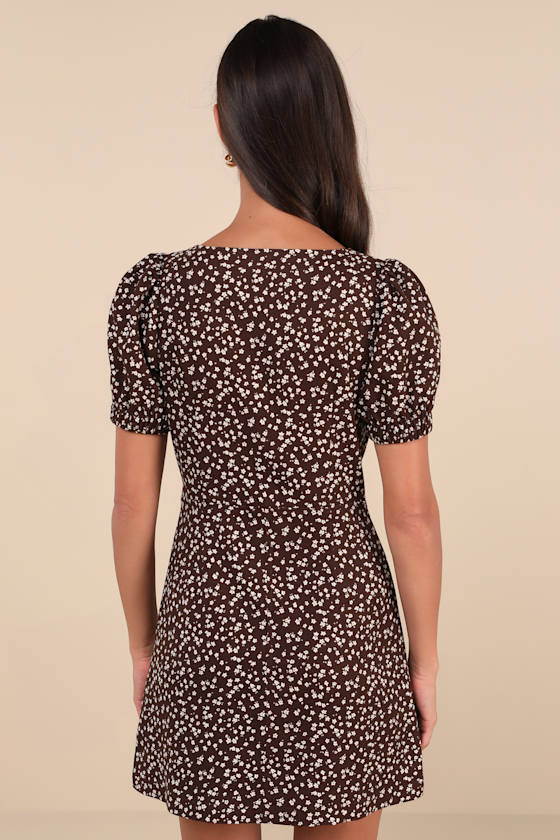 Lulus Adored Cutie Brown Floral Corduroy Button-front Mini Dress In Brown
