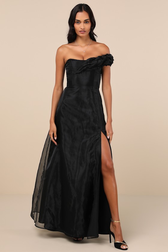 Lulus Mesmerizing Silhouette Black Organza Off-the-shoulder Maxi Dress