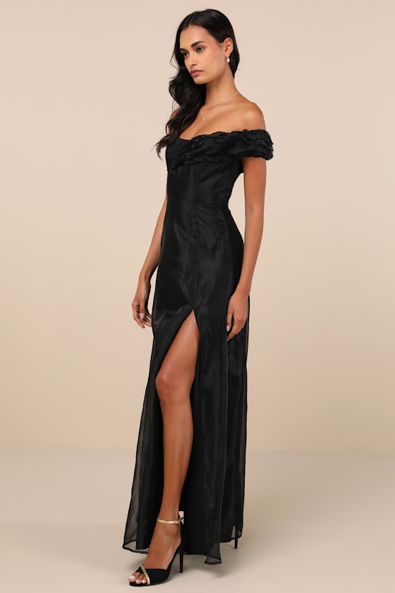 Black Organza Dress - Off-The-Shoulder Maxi Dress - Maxi