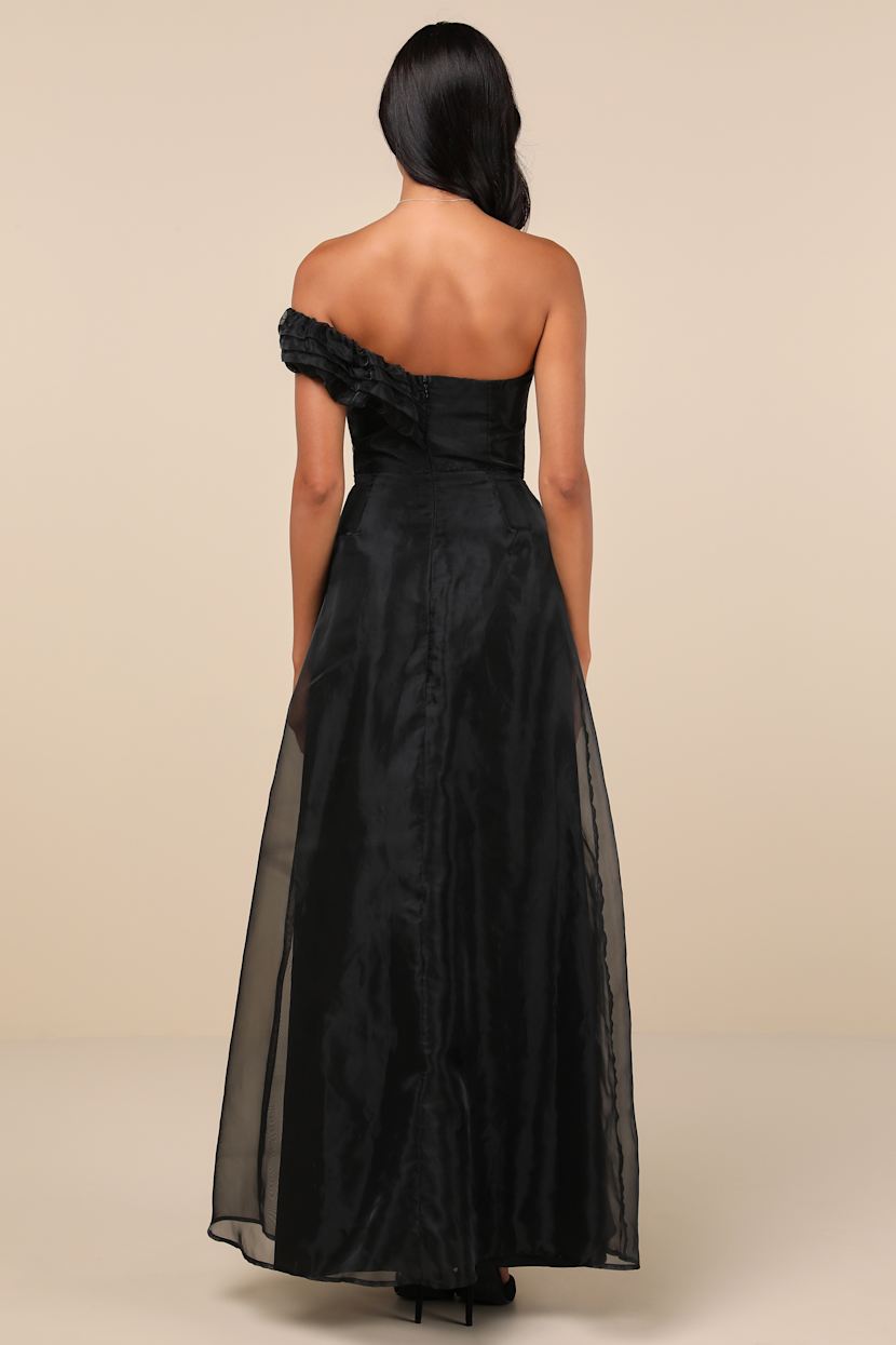 Mesmerizing Silhouette Black Organza Off-the-Shoulder Maxi Dress