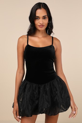 Coquette Energy Black Polka Dot Velvet Drop Waist Mini Dress 2