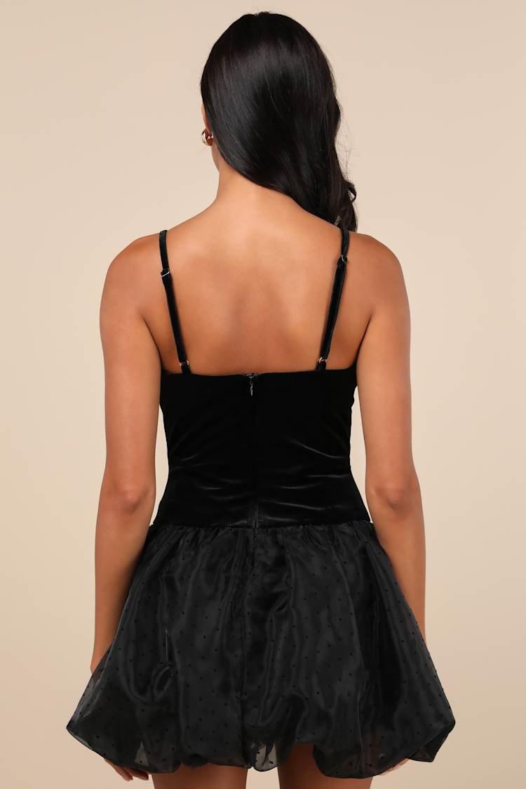 Black Polka Dot Dress - Velvet Drop Waist Dress - Mini Dress - Lulus