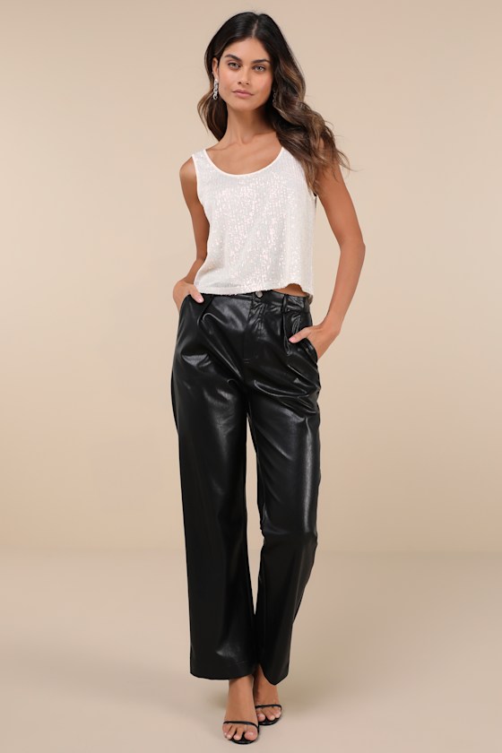 Lulus Flawless Dazzle Cream Iridescent Sequin Scoop Neck Tank Top In White