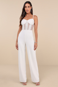 Perfectly Sultry White Sheer Mesh Bustier Wide-Leg Jumpsuit 2