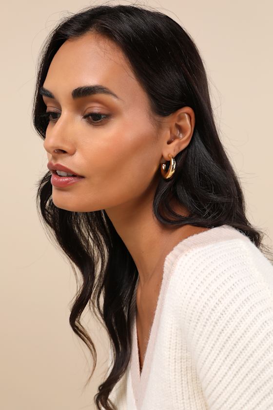 LULUS SUPERB SHINE 14KT GOLD CHUNKY HOOP EARRINGS