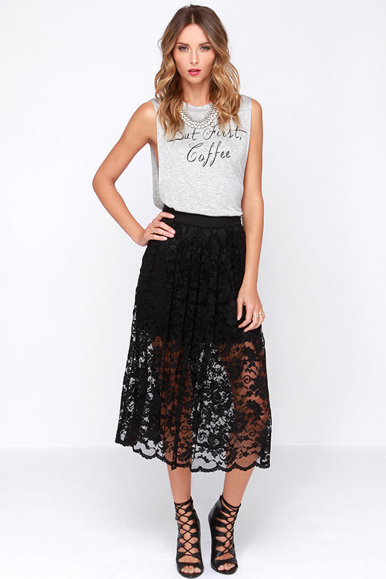 Pretty Black Skirt - Midi Skirt - Lace Skirt - High Waisted Skirt - $43 ...
