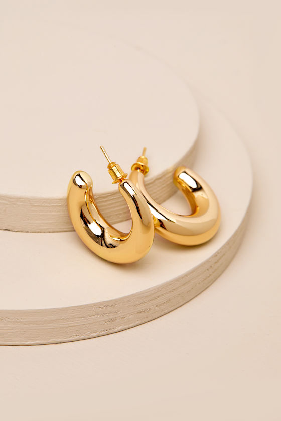LULUS SUPERB SHINE 14KT GOLD CHUNKY HOOP EARRINGS