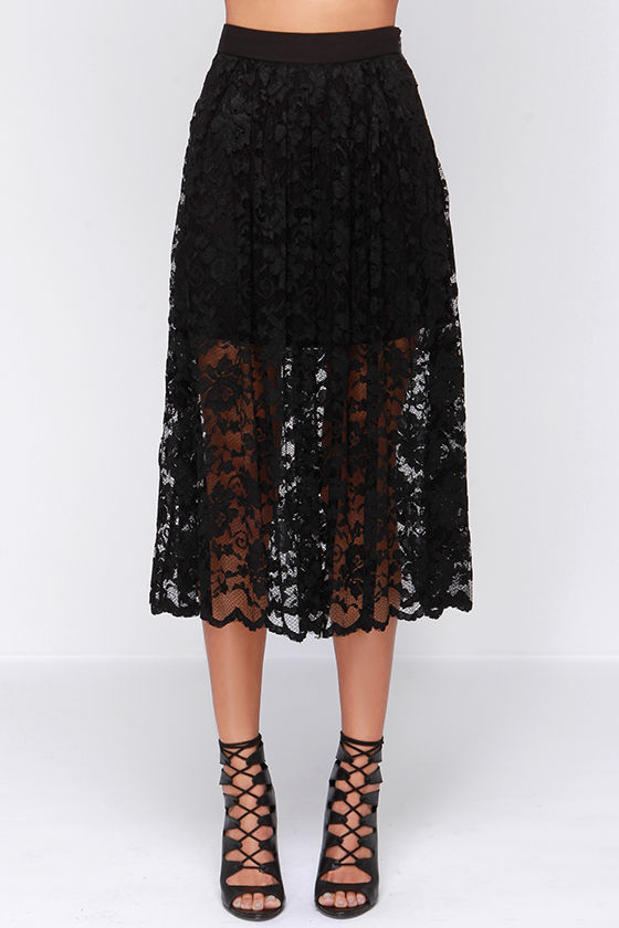 Pretty Black Skirt - Midi Skirt - Lace Skirt - High Waisted