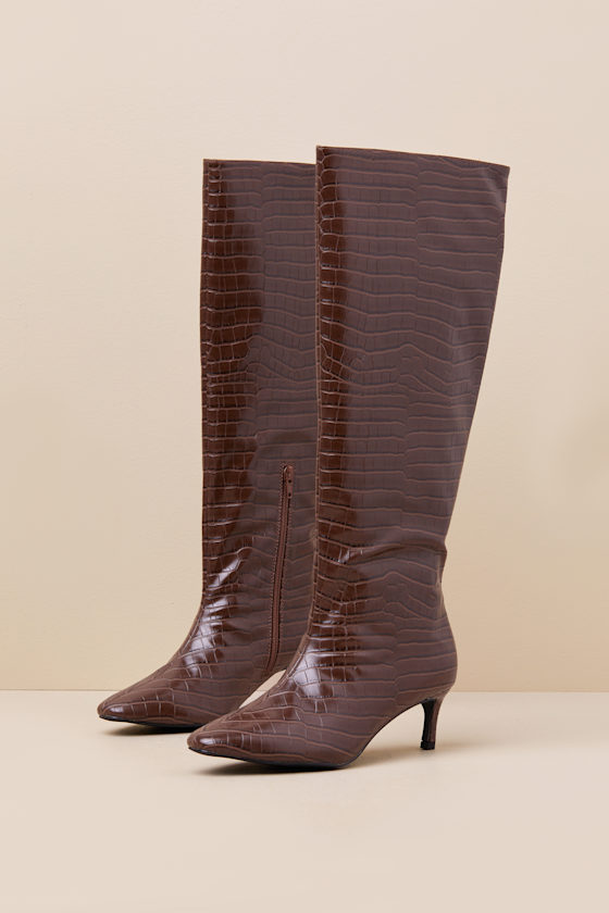 Rohmer Chocolate Croc-Embossed Over-the-Knee Boots 1