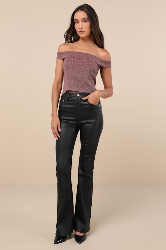 Daisy Street Total Charisma Burgundy Marled Ribbed Off-the-shoulder Crop Top In Burgundy