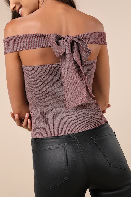 Daisy Street Total Charisma Burgundy Marled Ribbed Off-the-shoulder Crop Top In Burgundy