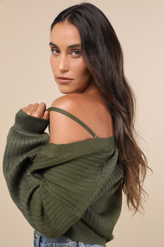 Lulus Cutest Duet Olive Green Knit Cami Top And Cardigan Sweater Set In Olive Green