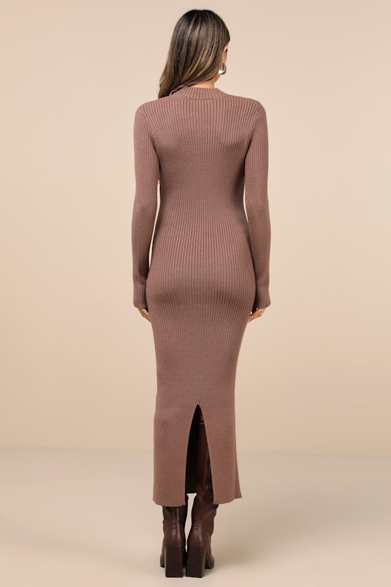 Autumnal Sensation Brown Ribbed Long Sleeve Sweater Dress 2